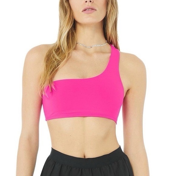 Alo Pink One Shoulder Asymmetrical Sports Bra - Picture 1 of 4